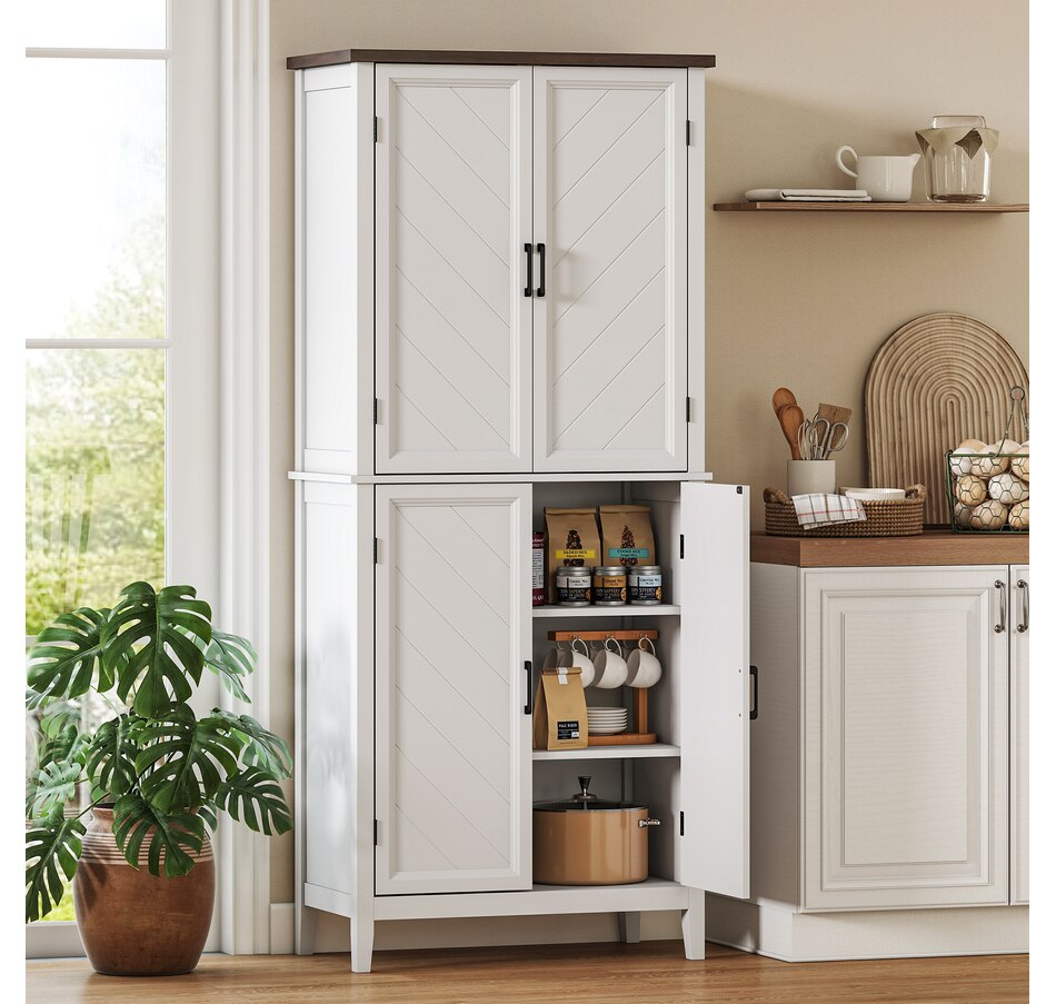 Image 921614_ALTMORE1.jpg, Product 921-614 / Price $269.99, HOMCOM Tall Kitchen Pantry with Chevron Doors and Adjustable Shelves White from HOMCOM on TSC.ca's Home & Garden department