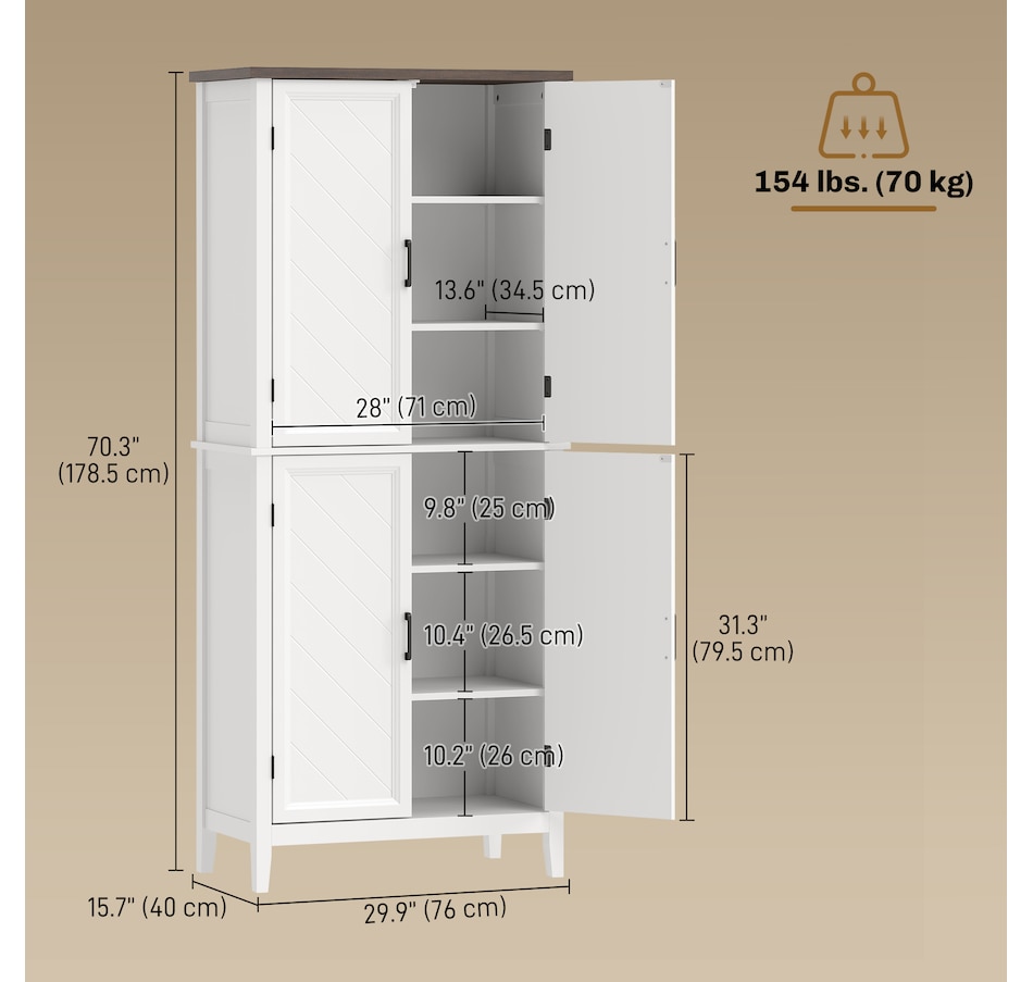 Image 921614_ALTMORE2.jpg, Product 921-614 / Price $269.99, HOMCOM Tall Kitchen Pantry with Chevron Doors and Adjustable Shelves White from HOMCOM on TSC.ca's Home & Garden department