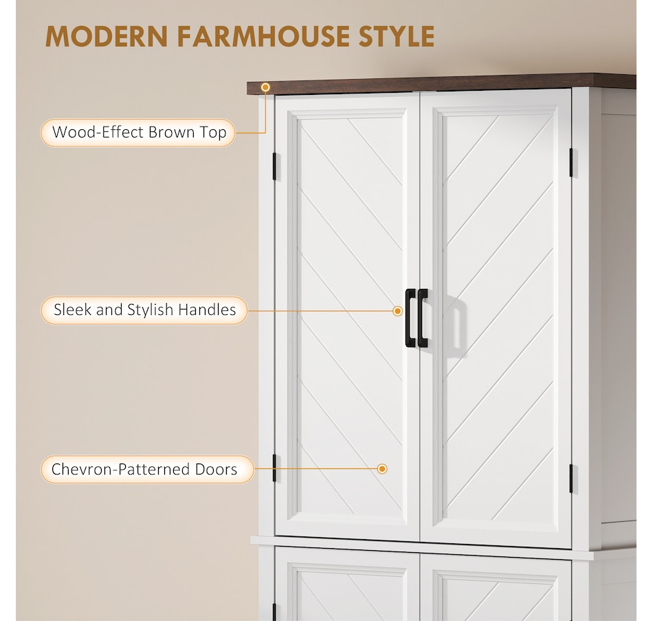 Image 921614_ALTMORE5.jpg, Product 921-614 / Price $269.99, HOMCOM Tall Kitchen Pantry with Chevron Doors and Adjustable Shelves White from HOMCOM on TSC.ca's Home & Garden department