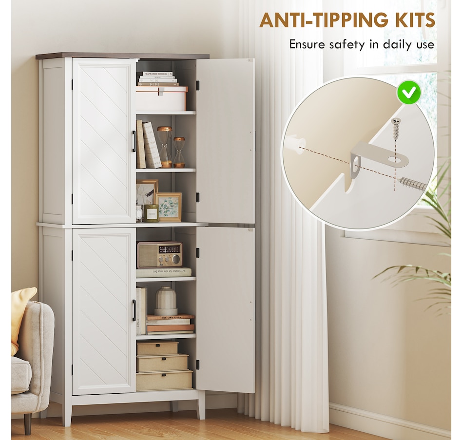 Image 921614_ALTMORE6.jpg, Product 921-614 / Price $269.99, HOMCOM Tall Kitchen Pantry with Chevron Doors and Adjustable Shelves White from HOMCOM on TSC.ca's Home & Garden department
