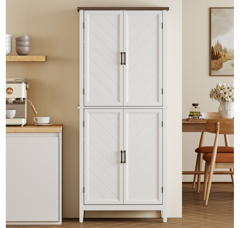 Image 921614_ALTMORE8.jpg, Product 921-614 / Price $269.99, HOMCOM Tall Kitchen Pantry with Chevron Doors and Adjustable Shelves White from HOMCOM on TSC.ca's Home & Garden department