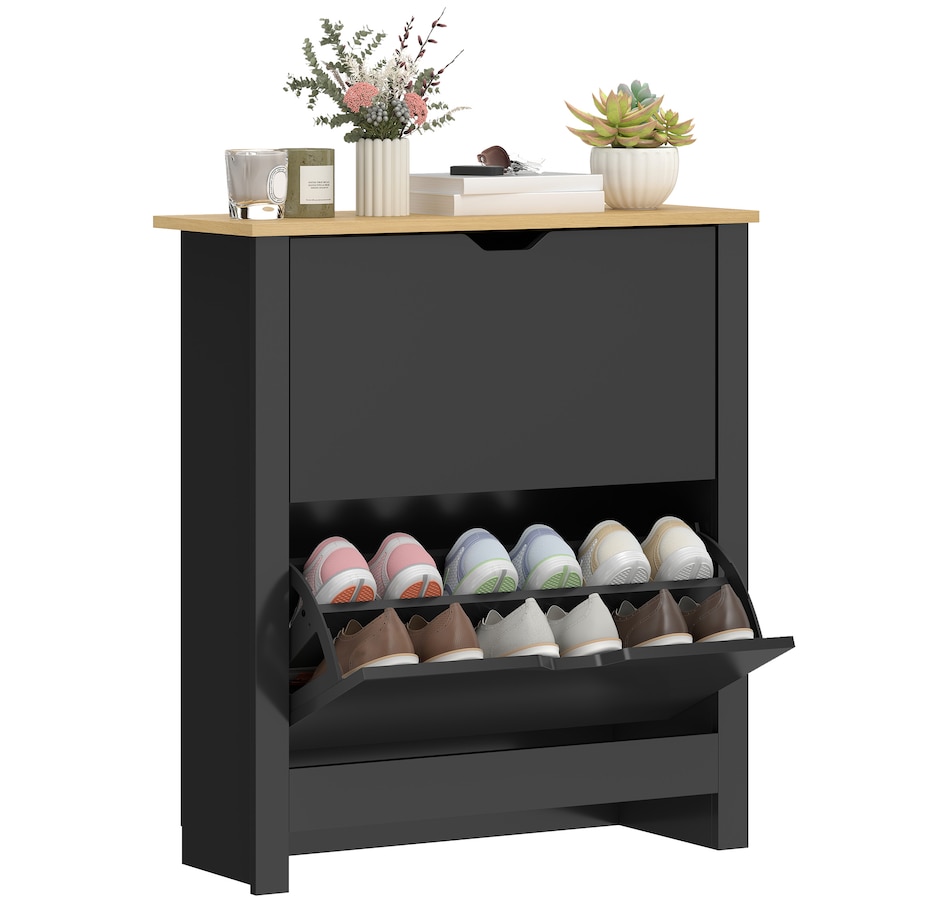 Image 921618.jpg, Product 921-618 / Price $116.99, HOMCOM Narrow Shoe Cabinet with 2 Flip Drawers Adjustable Shelves, Black from HOMCOM on TSC.ca's Home & Garden department