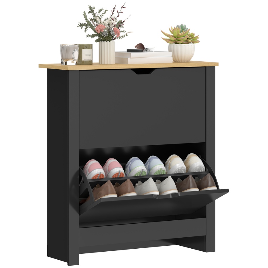 Image 921618.jpg, Product 921-618 / Price $119.99, HOMCOM Narrow Shoe Cabinet with 2 Flip Drawers Adjustable Shelves, Black from HOMCOM on TSC.ca's Home & Garden department