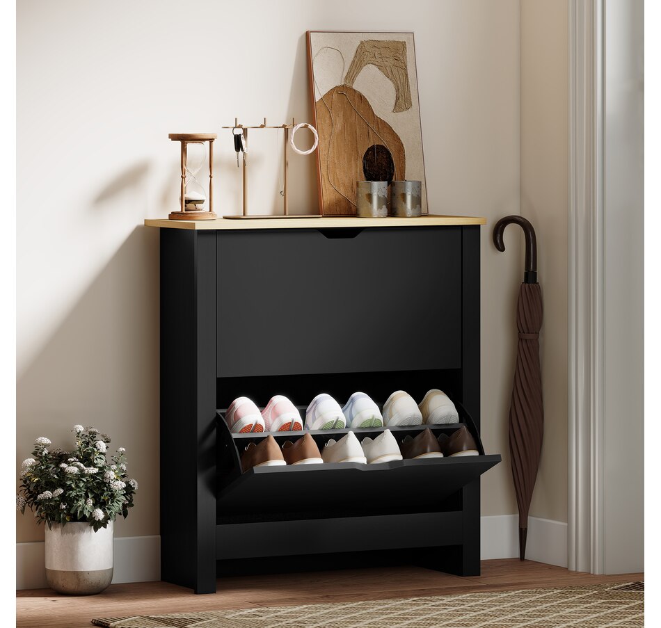 Image 921618_ALTMORE1.jpg, Product 921-618 / Price $116.99, HOMCOM Narrow Shoe Cabinet with 2 Flip Drawers Adjustable Shelves, Black from HOMCOM on TSC.ca's Home & Garden department