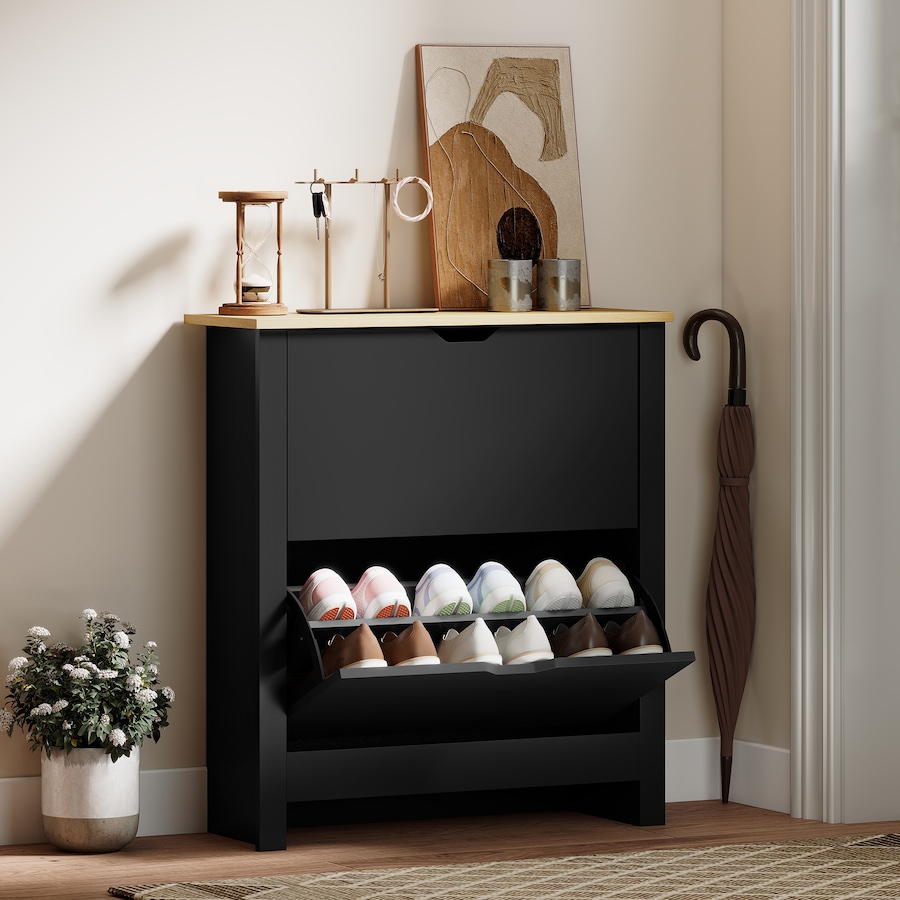 Image 921618_ALTMORE1.jpg, Product 921-618 / Price $119.99, HOMCOM Narrow Shoe Cabinet with 2 Flip Drawers Adjustable Shelves, Black from HOMCOM on TSC.ca's Home & Garden department
