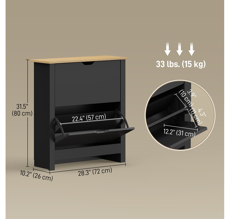 Image 921618_ALTMORE2.jpg, Product 921-618 / Price $116.99, HOMCOM Narrow Shoe Cabinet with 2 Flip Drawers Adjustable Shelves, Black from HOMCOM on TSC.ca's Home & Garden department