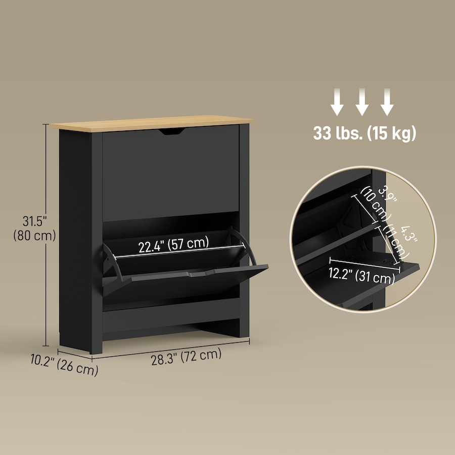 Image 921618_ALTMORE2.jpg, Product 921-618 / Price $119.99, HOMCOM Narrow Shoe Cabinet with 2 Flip Drawers Adjustable Shelves, Black from HOMCOM on TSC.ca's Home & Garden department