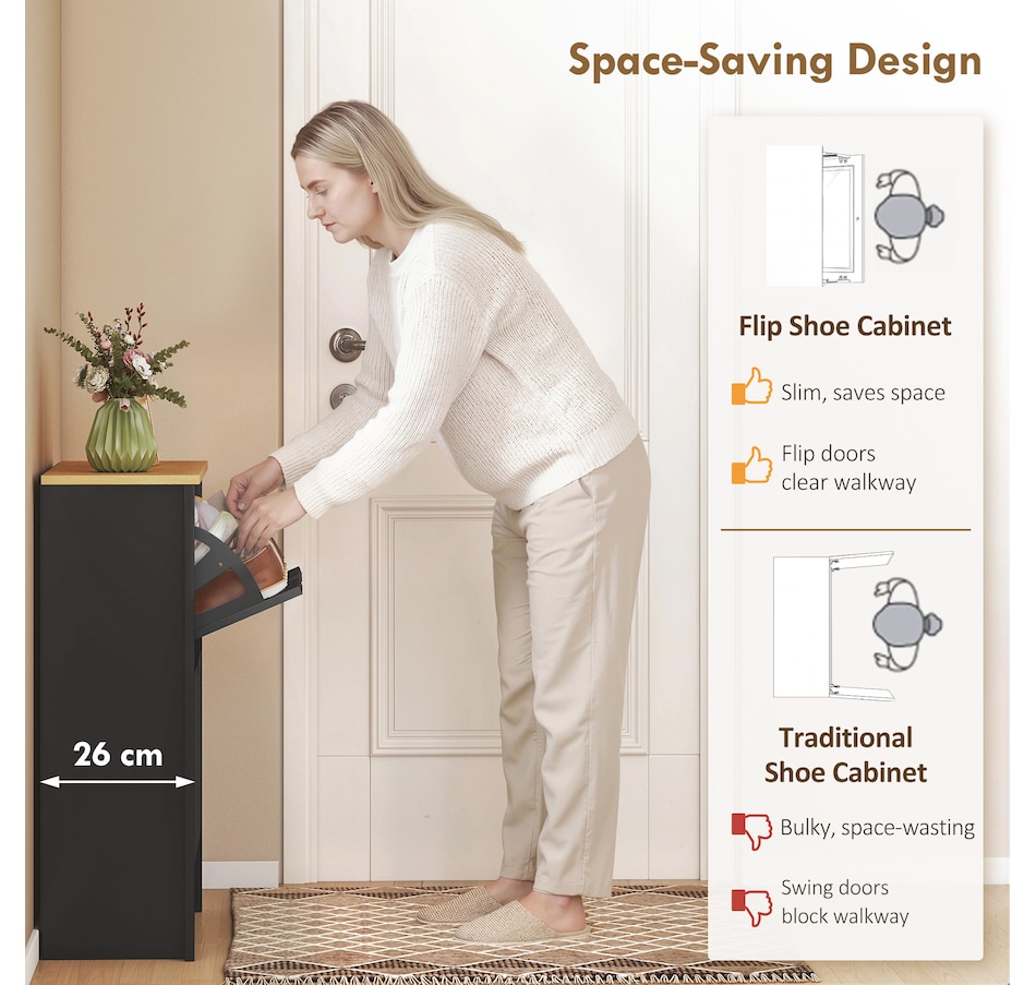 Image 921618_ALTMORE3.jpg, Product 921-618 / Price $116.99, HOMCOM Narrow Shoe Cabinet with 2 Flip Drawers Adjustable Shelves, Black from HOMCOM on TSC.ca's Home & Garden department
