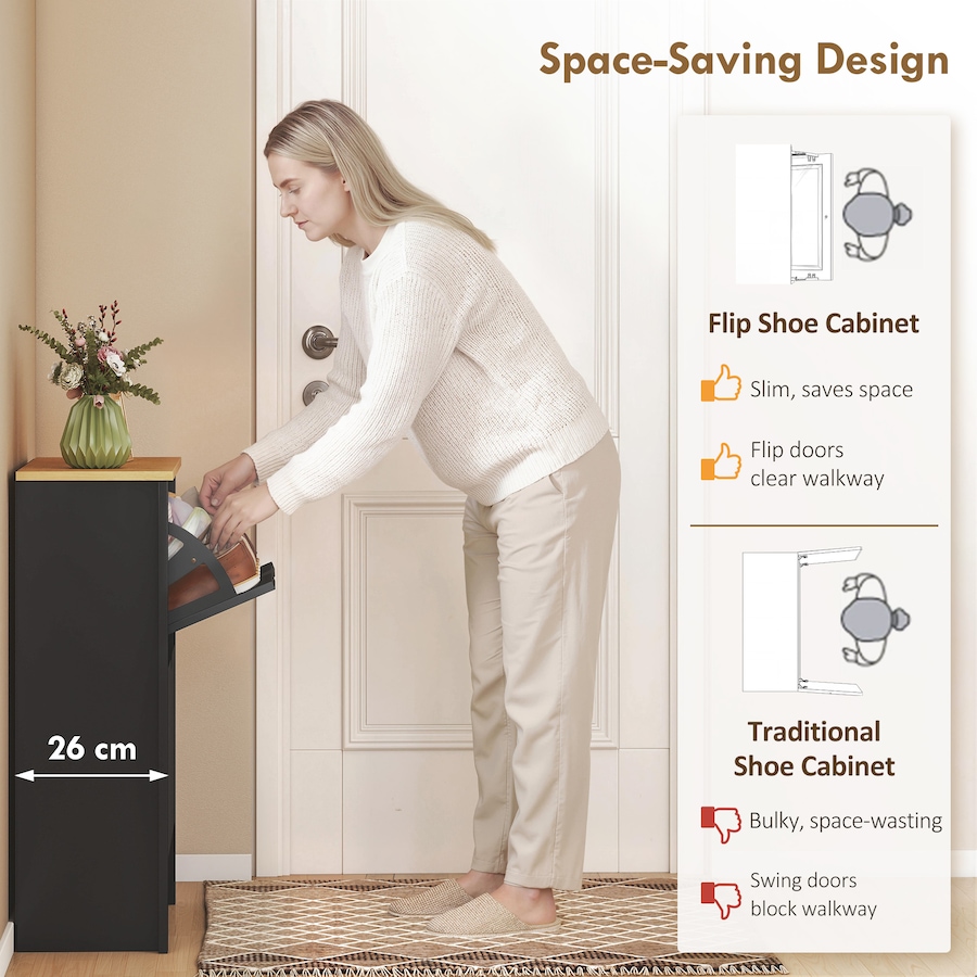 Image 921618_ALTMORE3.jpg, Product 921-618 / Price $119.99, HOMCOM Narrow Shoe Cabinet with 2 Flip Drawers Adjustable Shelves, Black from HOMCOM on TSC.ca's Home & Garden department