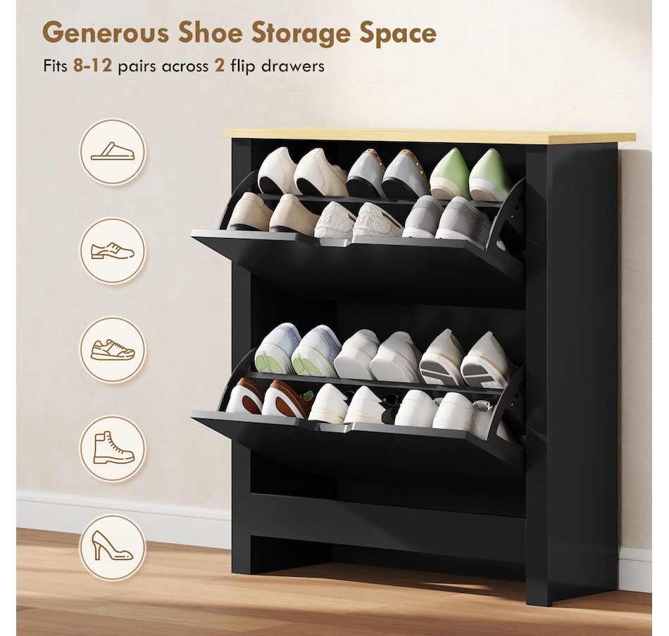 Image 921618_ALTMORE4.jpg, Product 921-618 / Price $116.99, HOMCOM Narrow Shoe Cabinet with 2 Flip Drawers Adjustable Shelves, Black from HOMCOM on TSC.ca's Home & Garden department
