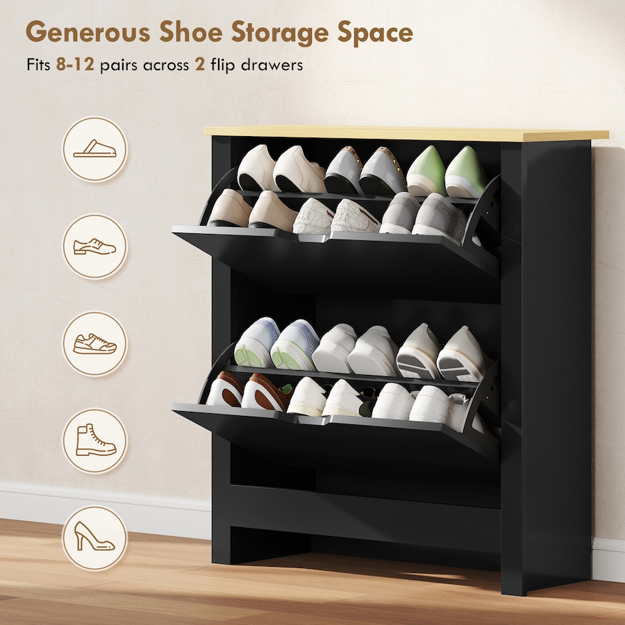 Image 921618_ALTMORE4.jpg, Product 921-618 / Price $119.99, HOMCOM Narrow Shoe Cabinet with 2 Flip Drawers Adjustable Shelves, Black from HOMCOM on TSC.ca's Home & Garden department