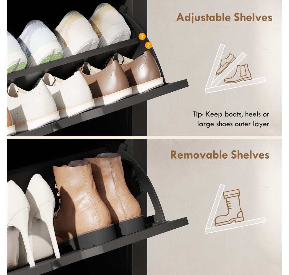 Image 921618_ALTMORE5.jpg, Product 921-618 / Price $116.99, HOMCOM Narrow Shoe Cabinet with 2 Flip Drawers Adjustable Shelves, Black from HOMCOM on TSC.ca's Home & Garden department