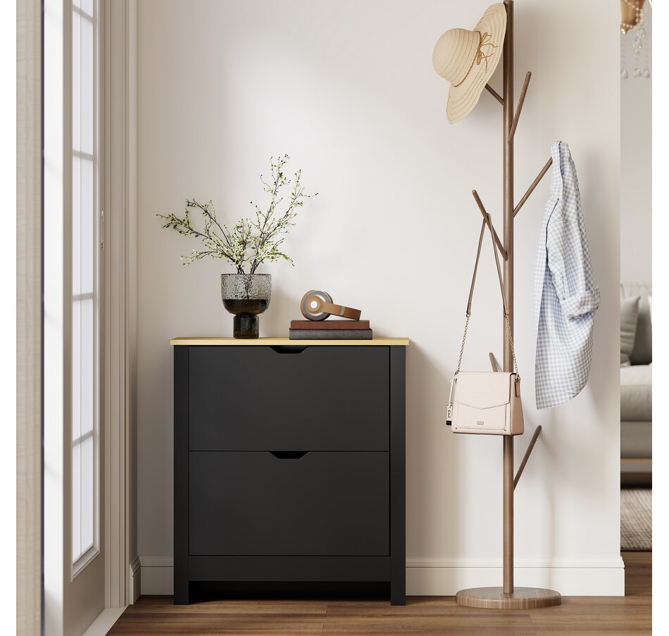 Image 921618_ALTMORE8.jpg, Product 921-618 / Price $116.99, HOMCOM Narrow Shoe Cabinet with 2 Flip Drawers Adjustable Shelves, Black from HOMCOM on TSC.ca's Home & Garden department