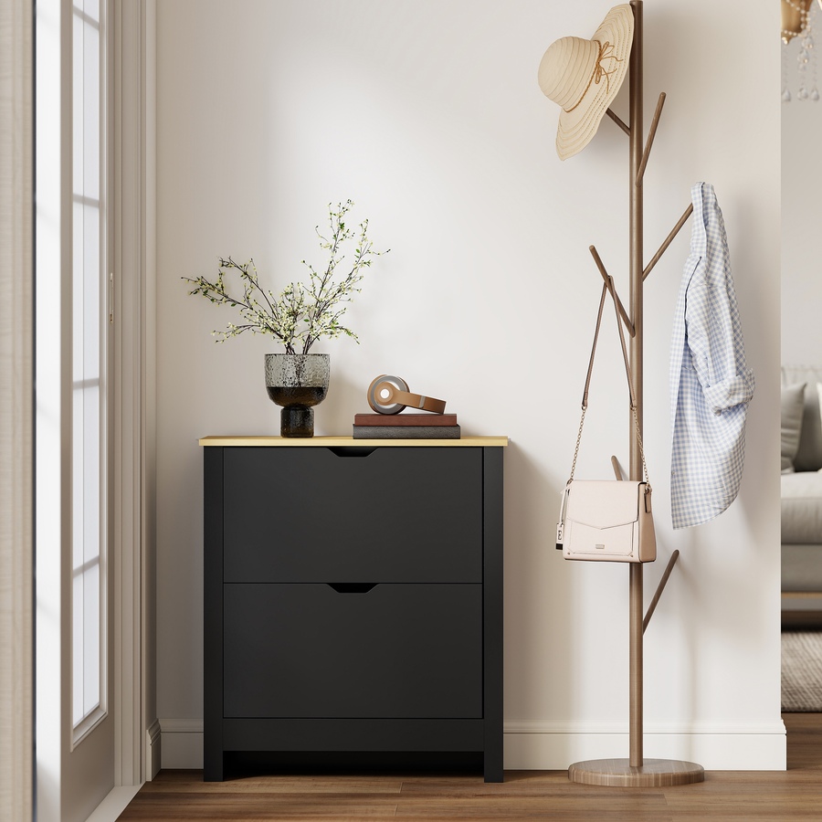 Image 921618_ALTMORE8.jpg, Product 921-618 / Price $119.99, HOMCOM Narrow Shoe Cabinet with 2 Flip Drawers Adjustable Shelves, Black from HOMCOM on TSC.ca's Home & Garden department