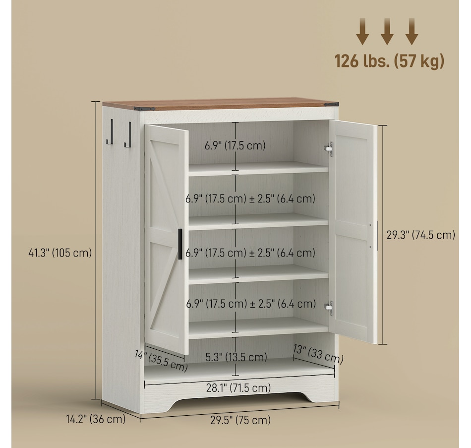 Image 921620_ALTMORE2.jpg, Product 921-620 / Price $169.99, HOMCOM 5-Tier Shoe Cabinet for 15 Pairs, Farmhouse Shoe Rack, White from HOMCOM on TSC.ca's Home & Garden department