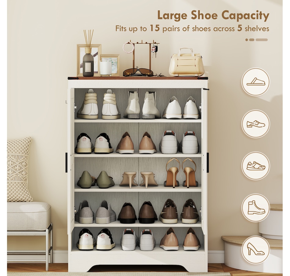 Image 921620_ALTMORE3.jpg, Product 921-620 / Price $169.99, HOMCOM 5-Tier Shoe Cabinet for 15 Pairs, Farmhouse Shoe Rack, White from HOMCOM on TSC.ca's Home & Garden department