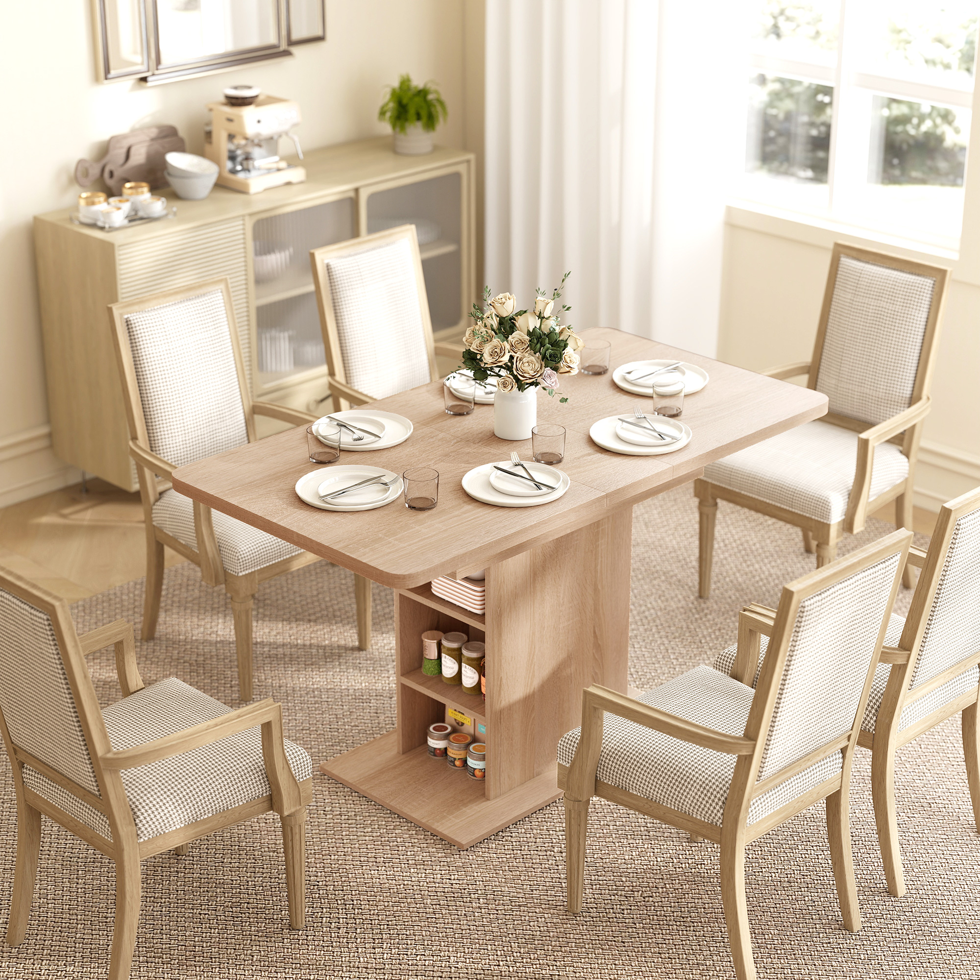 HOMCOM Extendable Dining Table for 4-6, Rectangular Kitchen Table