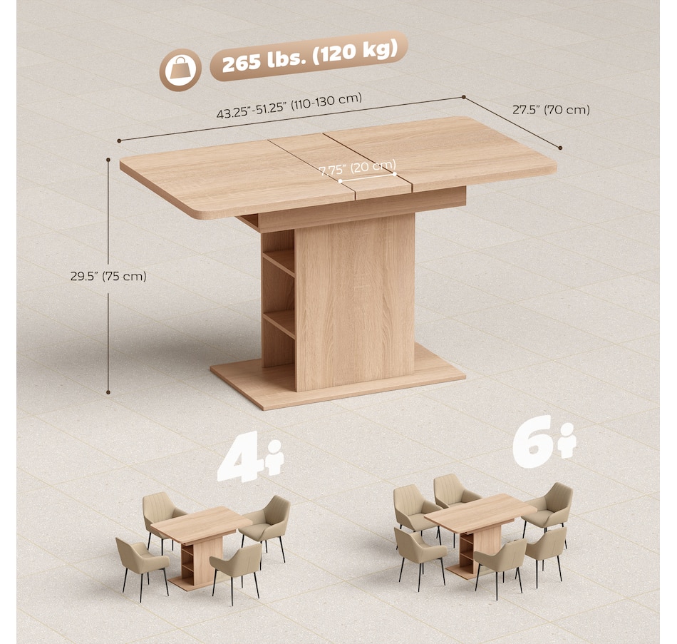 Image 921647_ALTMORE2.jpg, Product 921-647 / Price $199.99, HOMCOM Extendable Dining Table for 4-6, Rectangular Kitchen Table, Natural from HOMCOM on TSC.ca's Home & Garden department