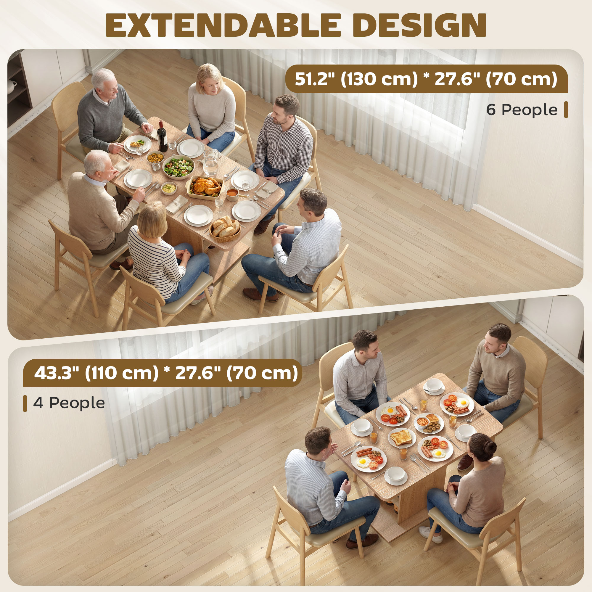 HOMCOM Extendable Dining Table for 4-6, Rectangular Kitchen Table