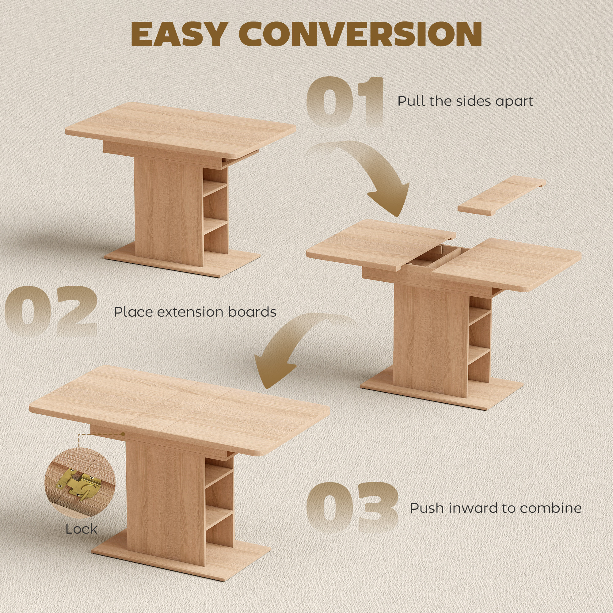 HOMCOM Extendable Dining Table for 4-6, Rectangular Kitchen Table
