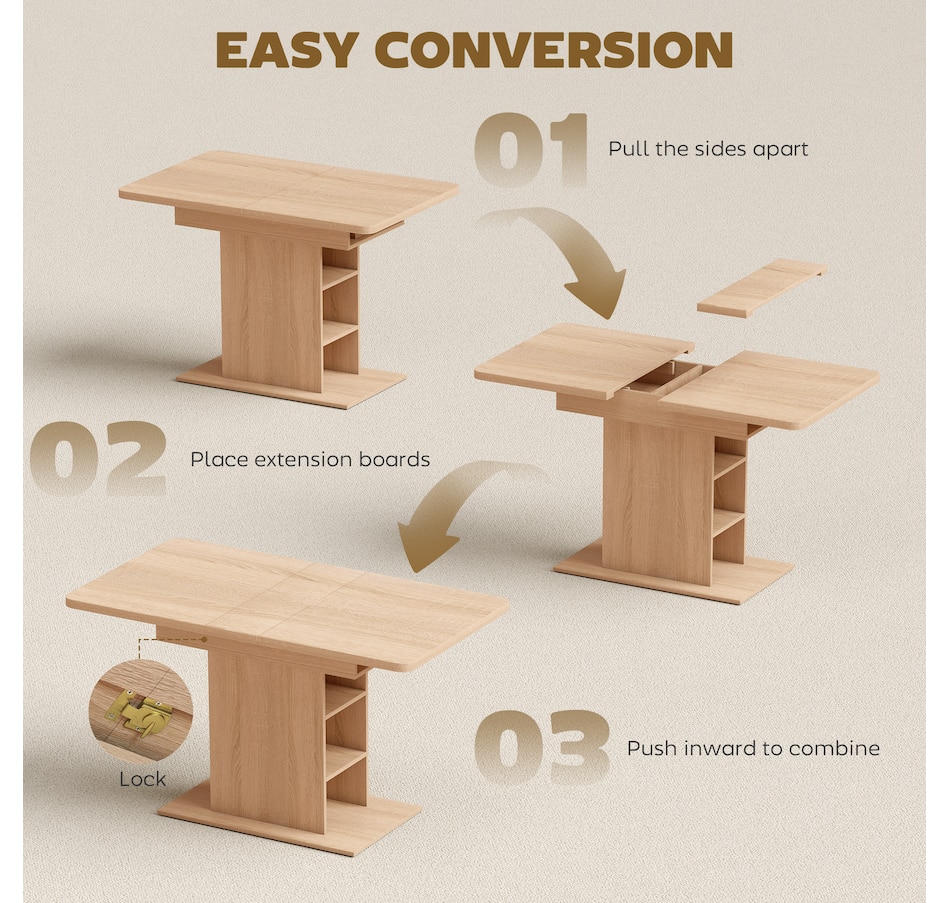 Image 921647_ALTMORE4.jpg, Product 921-647 / Price $199.99, HOMCOM Extendable Dining Table for 4-6, Rectangular Kitchen Table, Natural from HOMCOM on TSC.ca's Home & Garden department