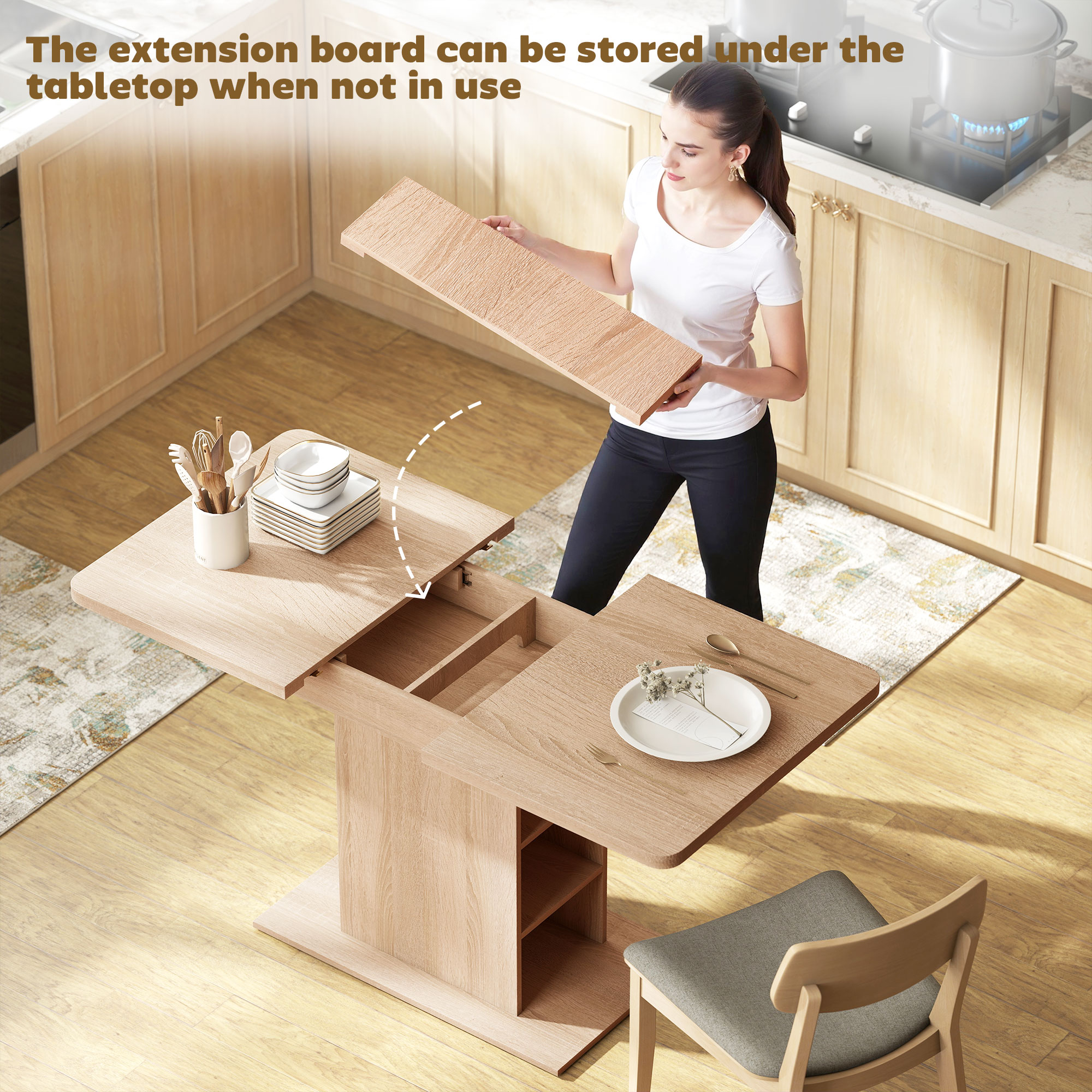 HOMCOM Extendable Dining Table for 4-6, Rectangular Kitchen Table