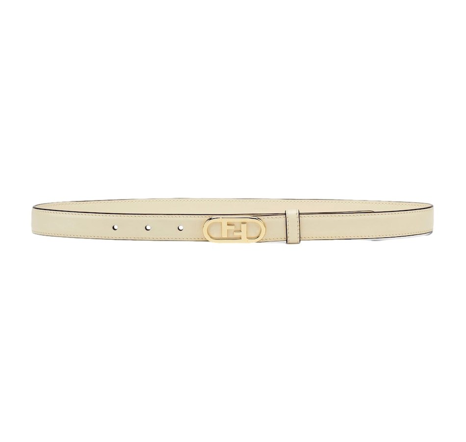 Fendi O'Lock Ivory Leather Skinny Belt Size 90