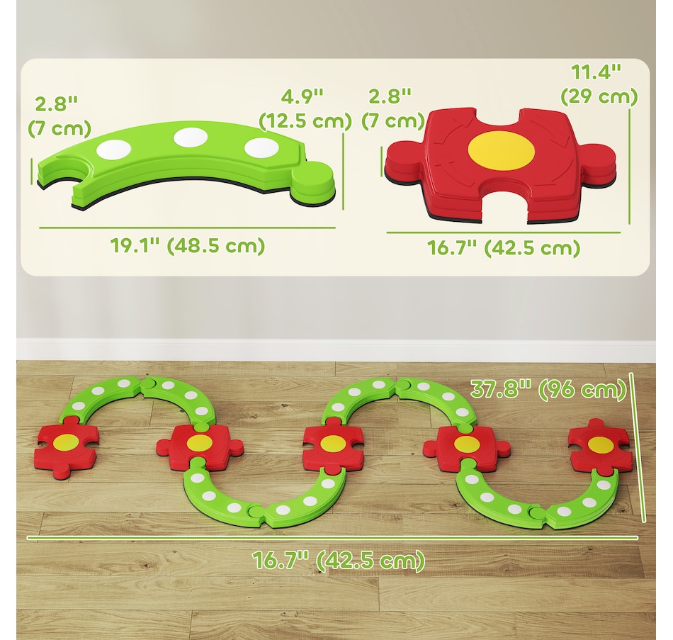 Image 922247_ALTMORE2.jpg, Product 922-247 / Price $69.99, Qaba Kids Balance Beam Stepping Stones, 13 PCS Balance Bridge, Green from Qaba on TSC.ca's Home & Garden department