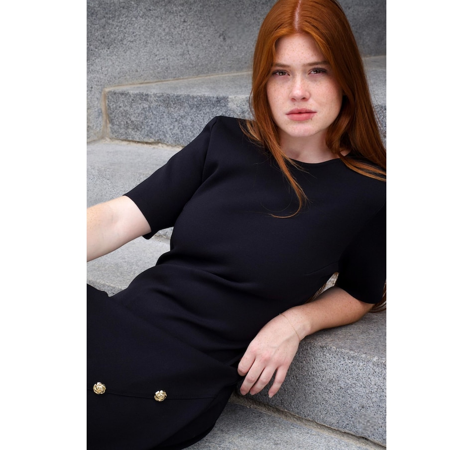 Image 922582_ALTMORE1.jpg, Product 922-582 / Price $71.85, Cleo Black A-Line Dress Short Sleeves Gold Button Front Detail from ANNICK on TSC.ca's Fashion department