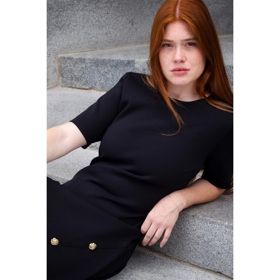 Image 922582_ALTMORE1.jpg, Product 922-582 / Price $71.85, Cleo Black A-Line Dress Short Sleeves Gold Button Front Detail from ANNICK on TSC.ca's Fashion department