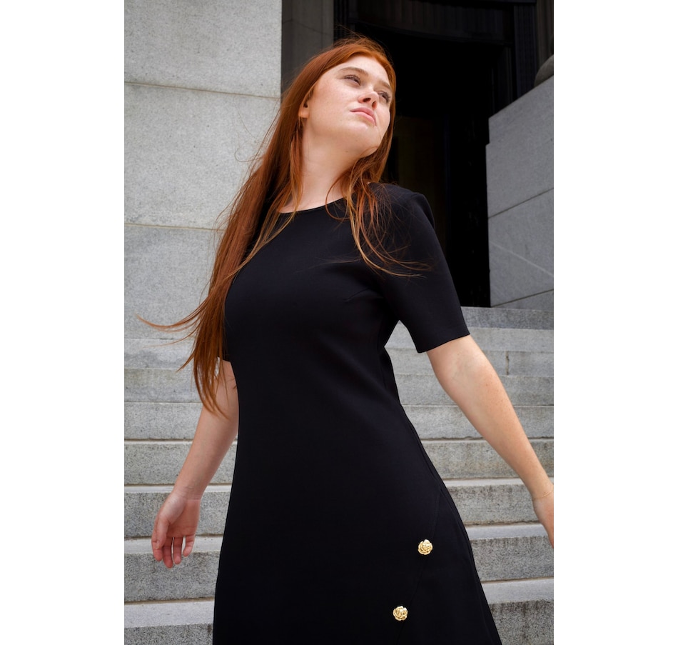 Image 922582_ALTMORE2.jpg, Product 922-582 / Price $71.85, Cleo Black A-Line Dress Short Sleeves Gold Button Front Detail from ANNICK on TSC.ca's Fashion department