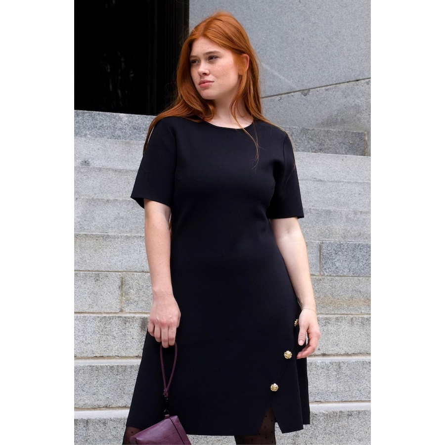 Image 922582_ALTMORE4.jpg, Product 922-582 / Price $71.85, Cleo Black A-Line Dress Short Sleeves Gold Button Front Detail from ANNICK on TSC.ca's Fashion department