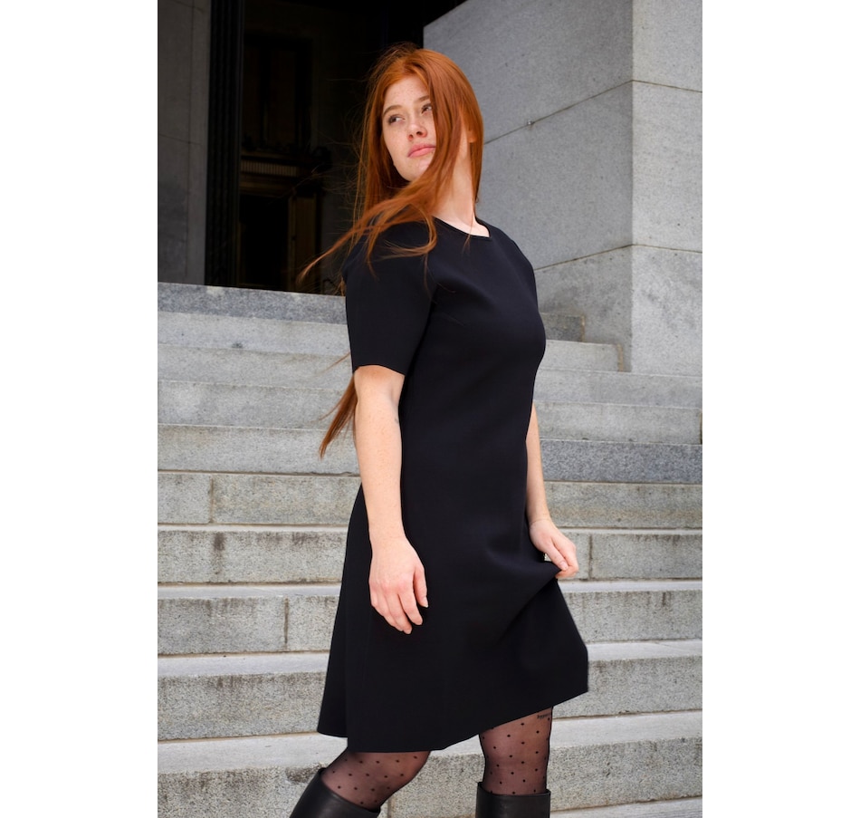 Image 922582_ALTMORE6.jpg, Product 922-582 / Price $71.85, Cleo Black A-Line Dress Short Sleeves Gold Button Front Detail from ANNICK on TSC.ca's Fashion department