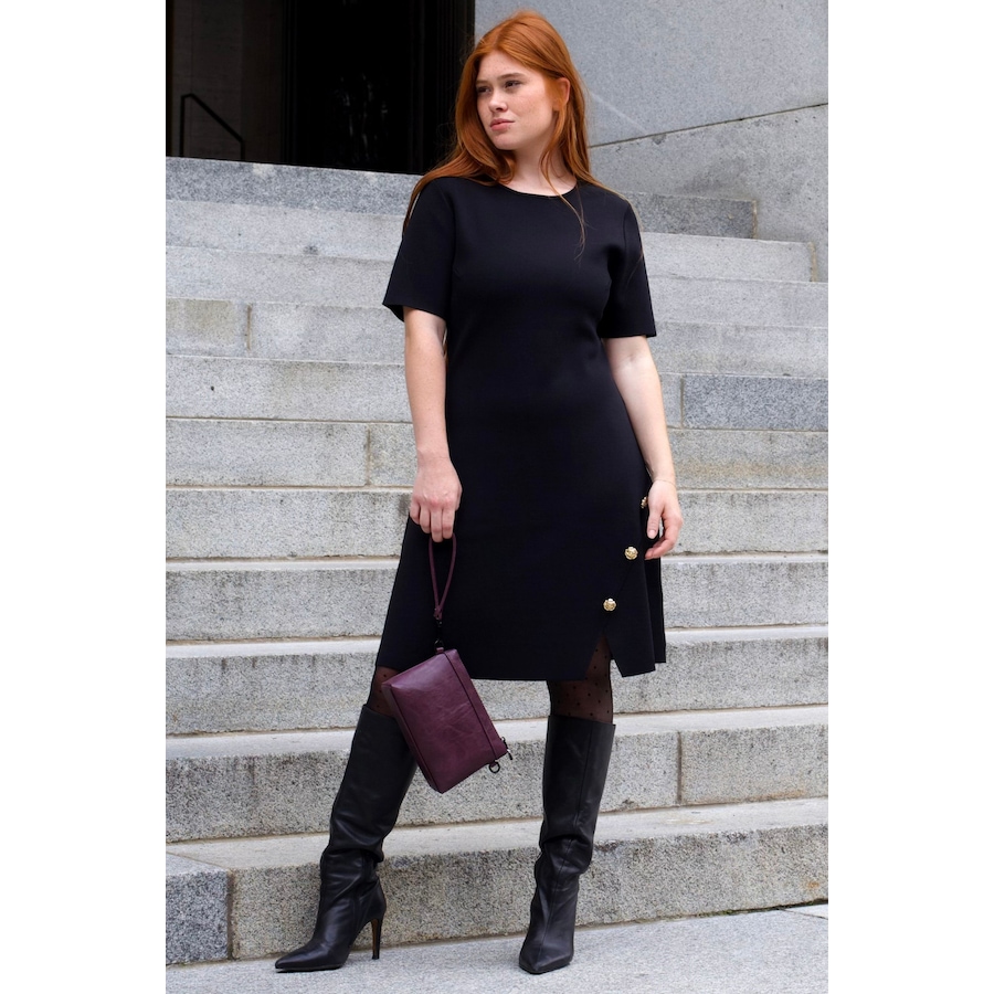 Image 922582_ALTMORE7.jpg, Product 922-582 / Price $71.85, Cleo Black A-Line Dress Short Sleeves Gold Button Front Detail from ANNICK on TSC.ca's Fashion department