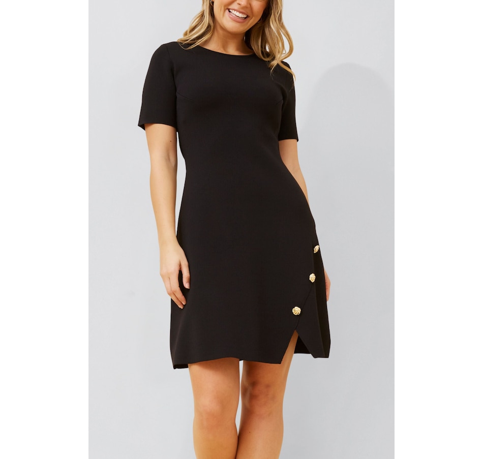 Image 922582_ALTMORE8.jpg, Product 922-582 / Price $71.85, Cleo Black A-Line Dress Short Sleeves Gold Button Front Detail from ANNICK on TSC.ca's Fashion department