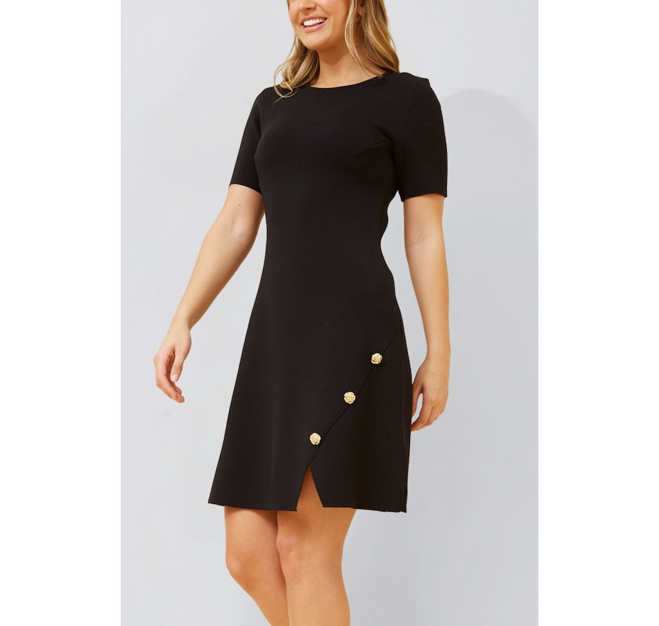 Image 922582_ALTMORE9.jpg, Product 922-582 / Price $71.85, Cleo Black A-Line Dress Short Sleeves Gold Button Front Detail from ANNICK on TSC.ca's Fashion department