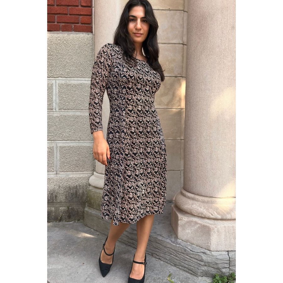 Image 922583_ALTMORE1.jpg, Product 922-583 / Price $79.95, Audrey Black Fit & Flare Mesh Dress Beige Floral Print from ANNICK on TSC.ca's Fashion department