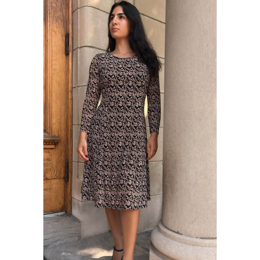 Image 922583_ALTMORE4.jpg, Product 922-583 / Price $79.95, Audrey Black Fit & Flare Mesh Dress Beige Floral Print from ANNICK on TSC.ca's Fashion department