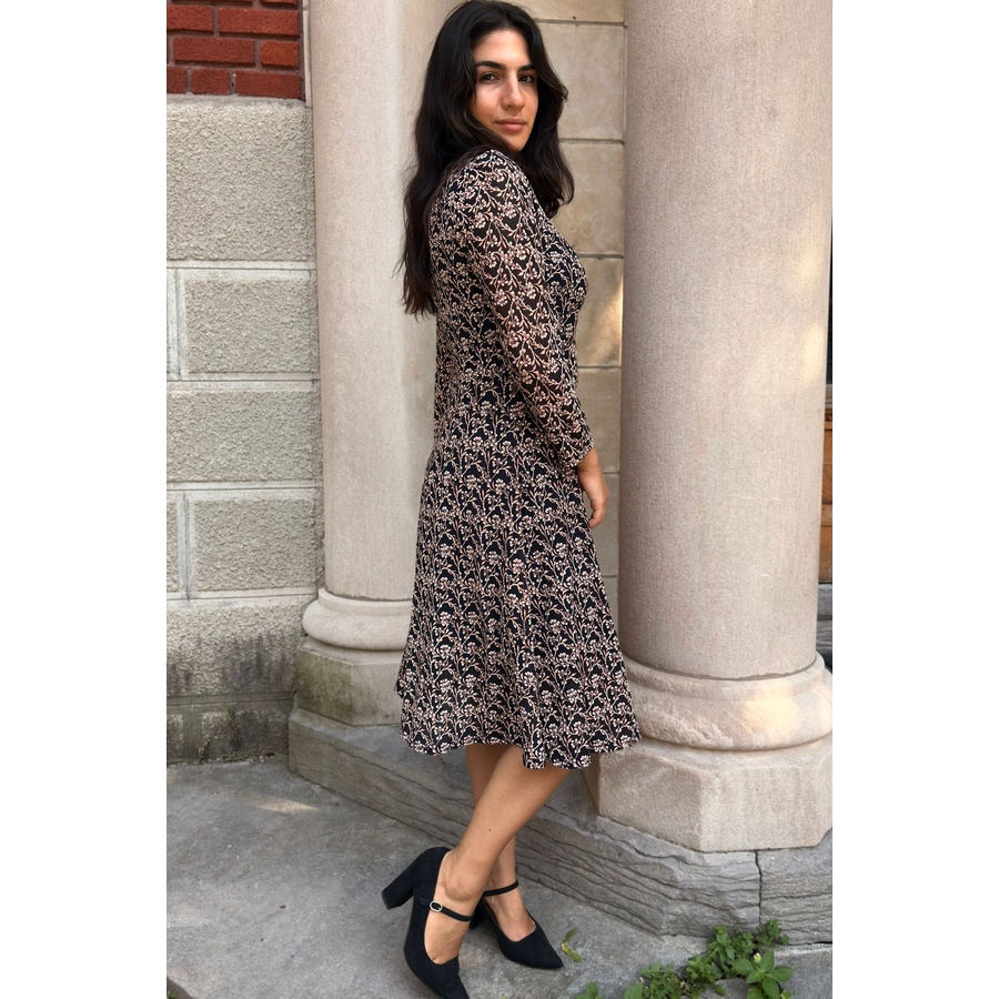 Image 922583_ALTMORE5.jpg, Product 922-583 / Price $79.95, Audrey Black Fit & Flare Mesh Dress Beige Floral Print from ANNICK on TSC.ca's Fashion department