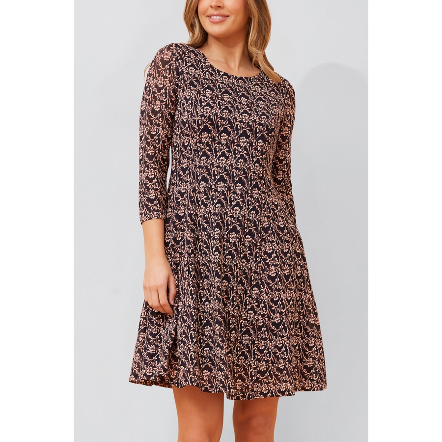Image 922583_ST01.jpg, Product 922-583 / Price $79.95, Audrey Black Fit & Flare Mesh Dress Beige Floral Print from ANNICK on TSC.ca's Fashion department