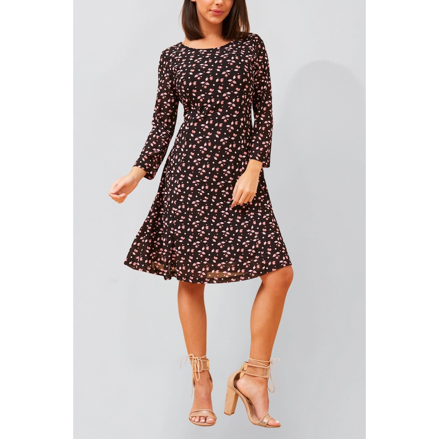 Image 922584_ALTMORE2.jpg, Product 922-584 / Price $79.95, Daisie Black Fit & Flare Mesh Dress Pink Floral Print from ANNICK on TSC.ca's Fashion department