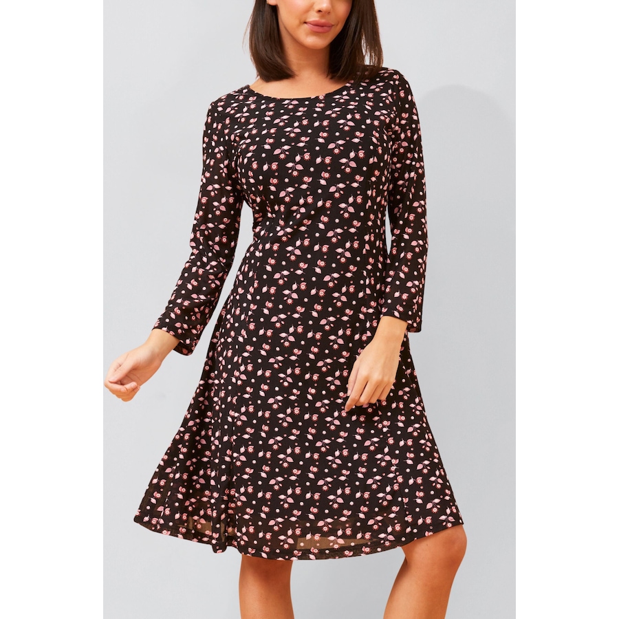 Image 922584_ST01.jpg, Product 922-584 / Price $79.95, Daisie Black Fit & Flare Mesh Dress Pink Floral Print from ANNICK on TSC.ca's Fashion department