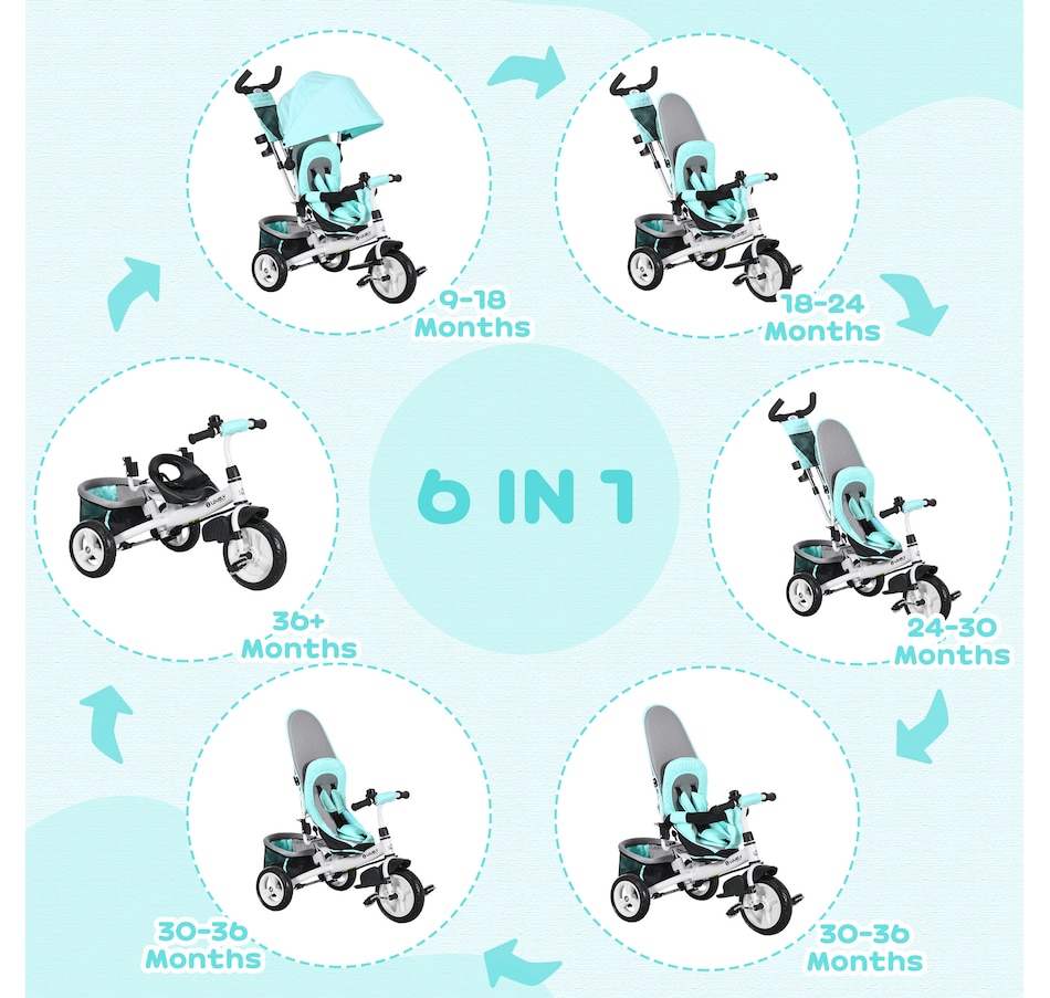 Image 922602_ALTMORE3.jpg, Product 922-602 / Price $139.99, Qaba 6 in 1 Tricycle for Toddler 1-5 Years with Parent-Push Handle, Green from Qaba on TSC.ca's Toys & Hobbies department