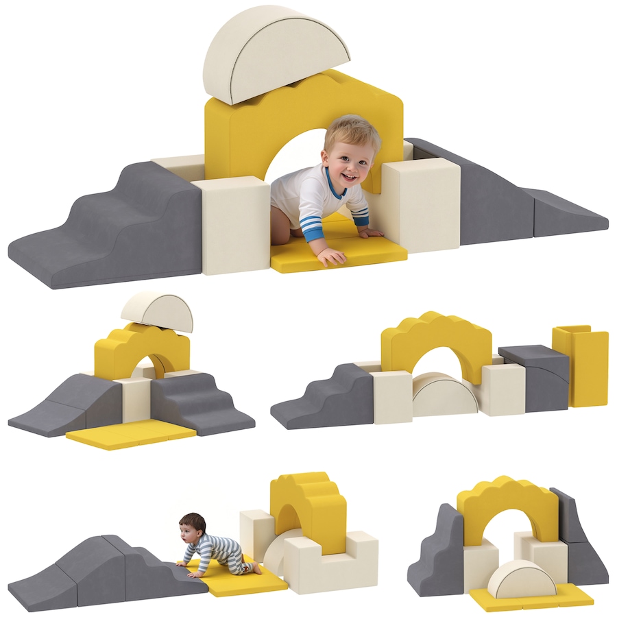 Image 922607.jpg, Product 922-607 / Price $114.99, Qaba 7-Piece Baby Soft Play Set, Foam Climbing Blocks Set, Yellow from Qaba on TSC.ca's Home & Garden department