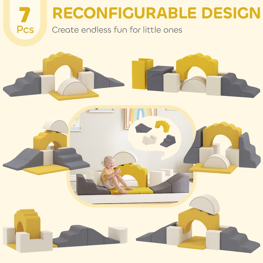 Image 922607_ALTMORE3.jpg, Product 922-607 / Price $114.99, Qaba 7-Piece Baby Soft Play Set, Foam Climbing Blocks Set, Yellow from Qaba on TSC.ca's Home & Garden department