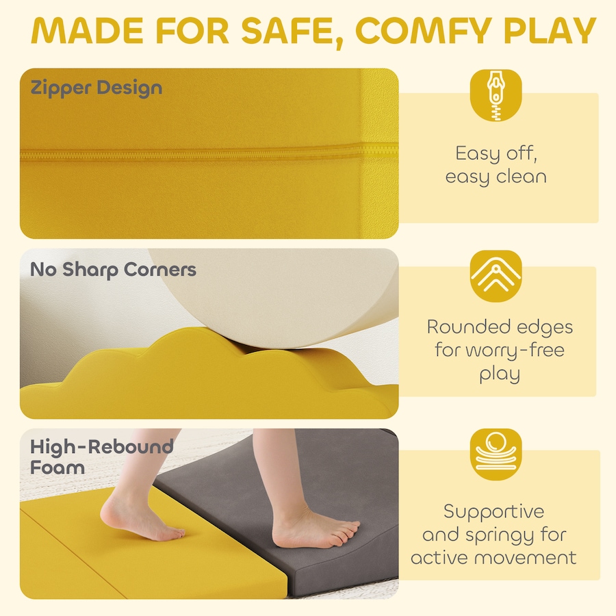 Image 922607_ALTMORE4.jpg, Product 922-607 / Price $114.99, Qaba 7-Piece Baby Soft Play Set, Foam Climbing Blocks Set, Yellow from Qaba on TSC.ca's Home & Garden department
