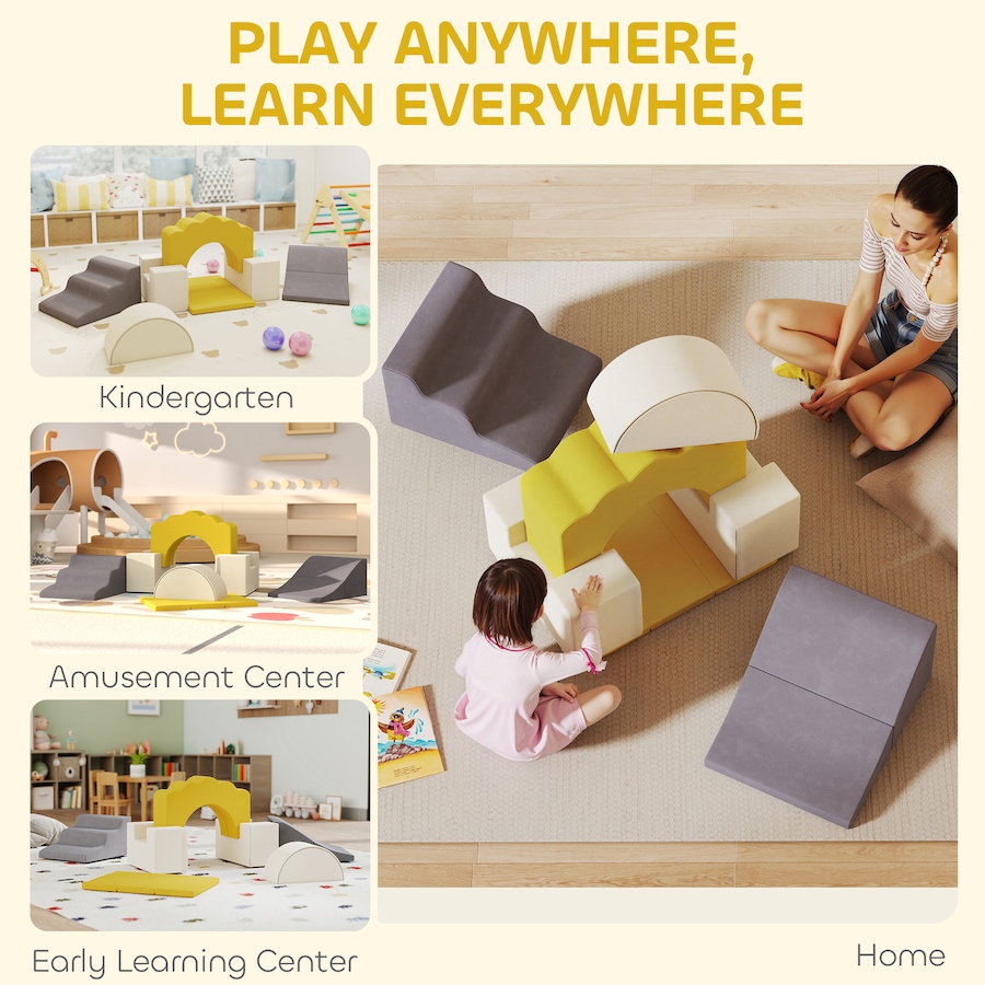 Image 922607_ALTMORE6.jpg, Product 922-607 / Price $114.99, Qaba 7-Piece Baby Soft Play Set, Foam Climbing Blocks Set, Yellow from Qaba on TSC.ca's Home & Garden department