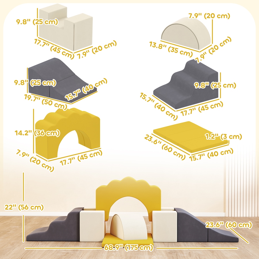 Image 922607_ALTMORE9.jpg, Product 922-607 / Price $114.99, Qaba 7-Piece Baby Soft Play Set, Foam Climbing Blocks Set, Yellow from Qaba on TSC.ca's Home & Garden department