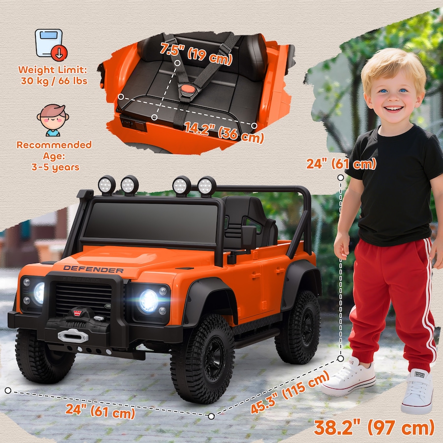 Image 922610_ALTMORE2.jpg, Product 922-610 / Price $179.99, Qaba Land Rover Licensed Kids Ride on RC Car, 12V Toddler Ride on Toy Jeep Truck, Gift for Boys & Girls, Orange from Qaba on TSC.ca's Toys & Hobbies department