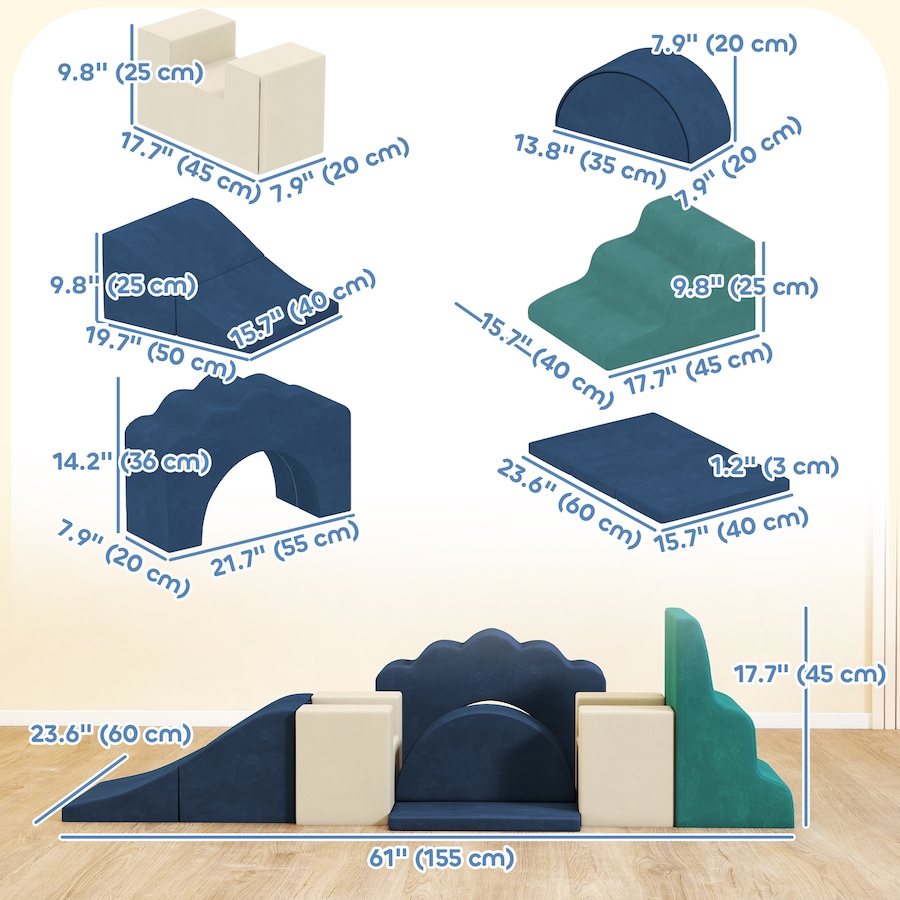 Image 922614_ALTMORE9.jpg, Product 922-614 / Price $119.99, Qaba 7-Piece Baby Soft Play Set, Foam Climbing Blocks Set, Navy Blue from Qaba on TSC.ca's Home & Garden department
